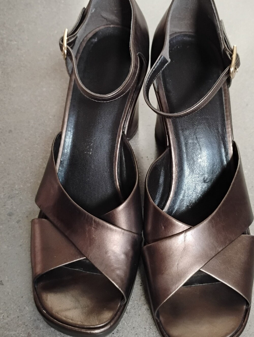 Enzo Angiolini Bronze Metallic Crisscross Ankle-Strap Heels